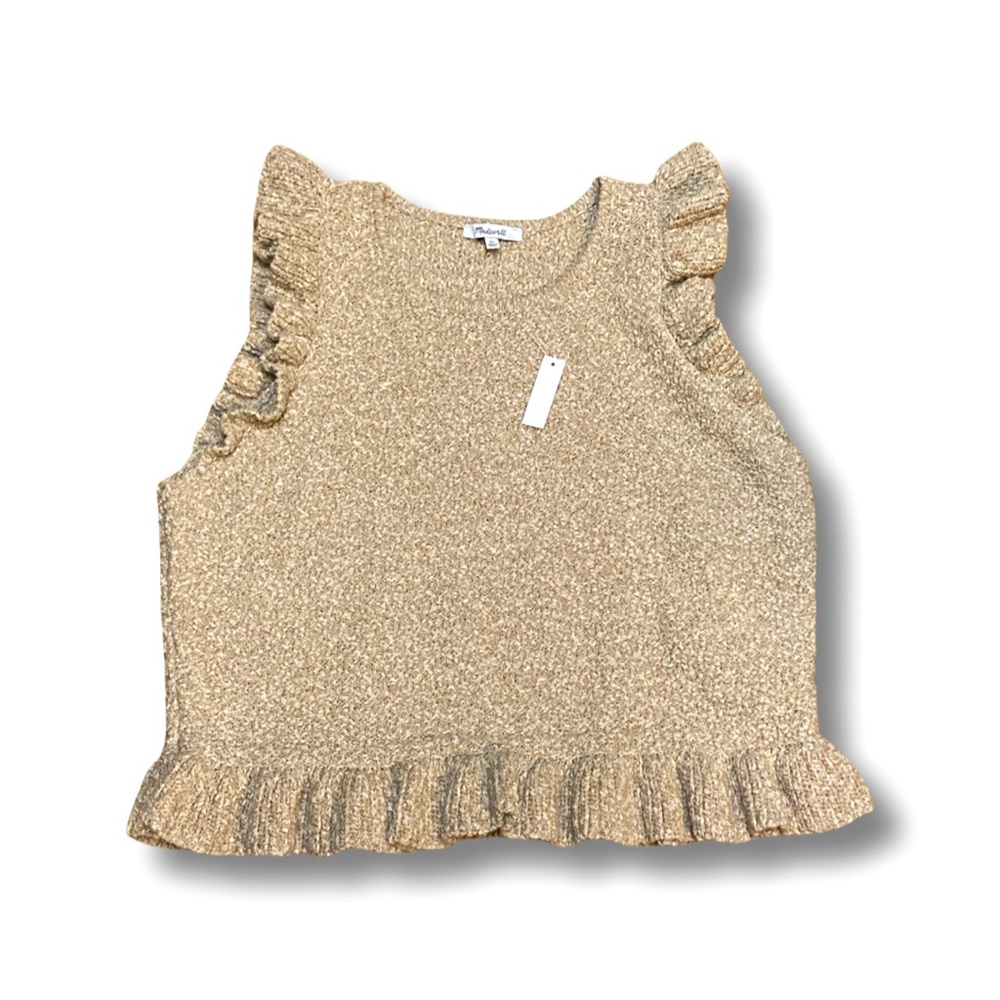 NWT Madewell Nicollet Ruffle Sleeveless Cotton Knit Sweater Tank Neutral Travel
